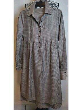 See by Chloe Houndstooth Shirt Dress Long Sleeve Pintuck Portugal Boho S/Small